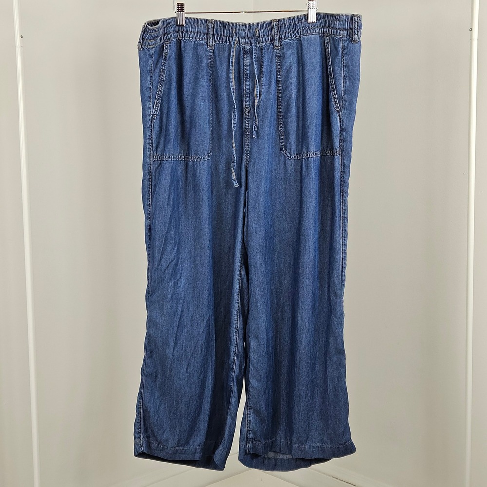 Torrid Wide Leg Pants Women 2R Blue Excellent Tencel Drawstring Denim Chambray